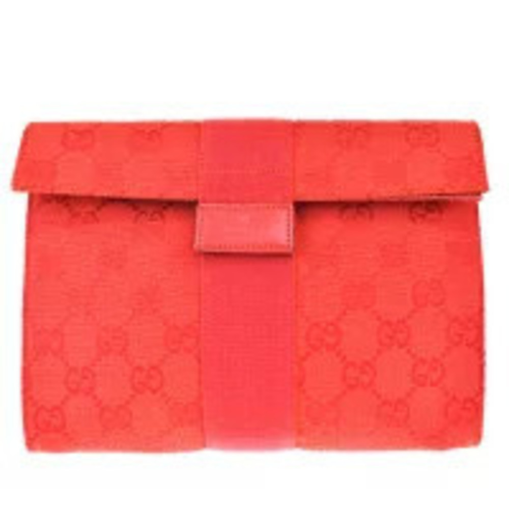 Gucci Sherry Clutch Bag Pouch Clutch GG Red Canvas Leather